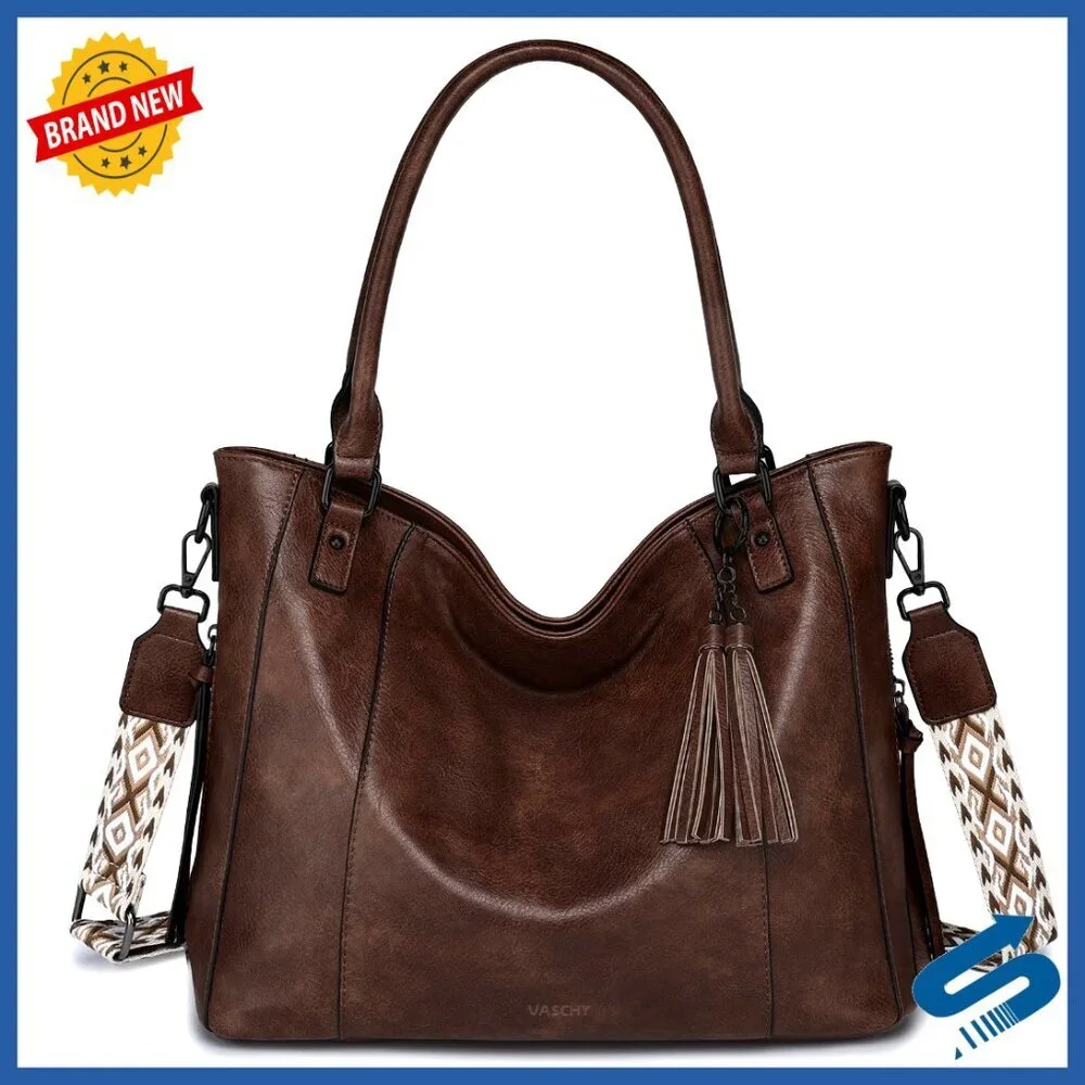 Vegan Leather Hobo Bag Tote with Guitar Strap Multi-Pocket Organization